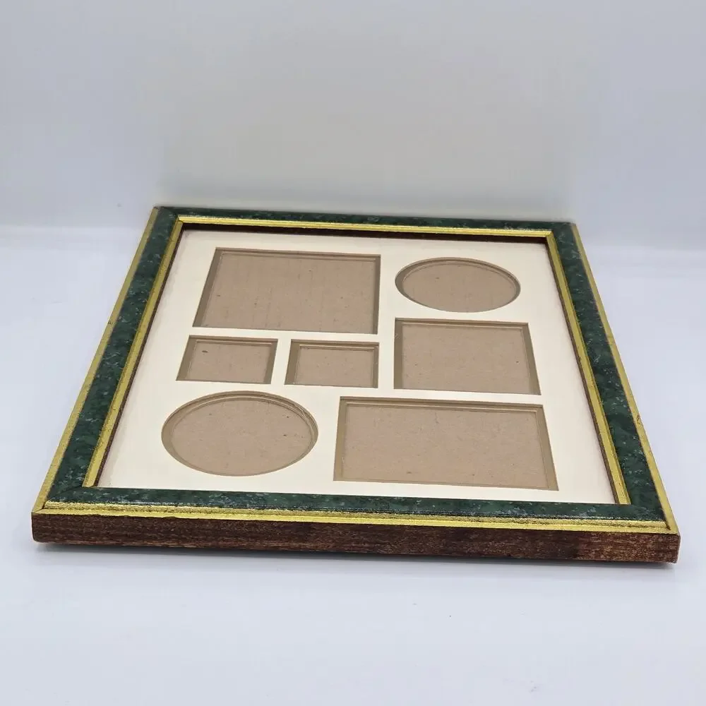 Vintage Green Faux-Marble & Gold Trim 7 Photo Picture Collage Frame